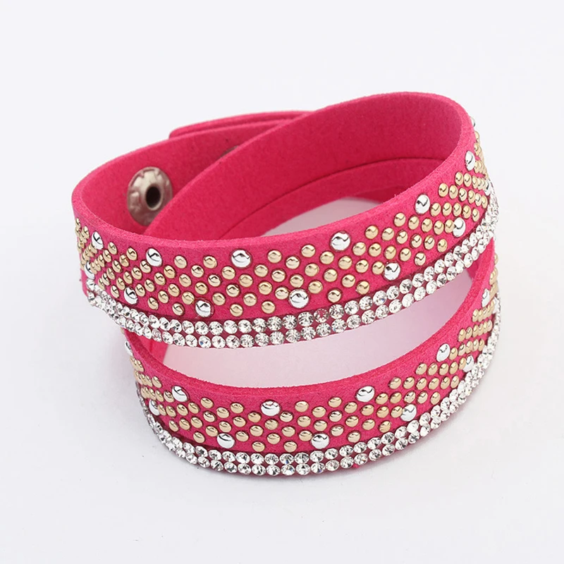 1 pc/lot Free Shipping Fashion Style Charm Crystal Rhinestone Leather Bracelet&ampbangles Flannelette Bracelet For Party Wedding | Украшения
