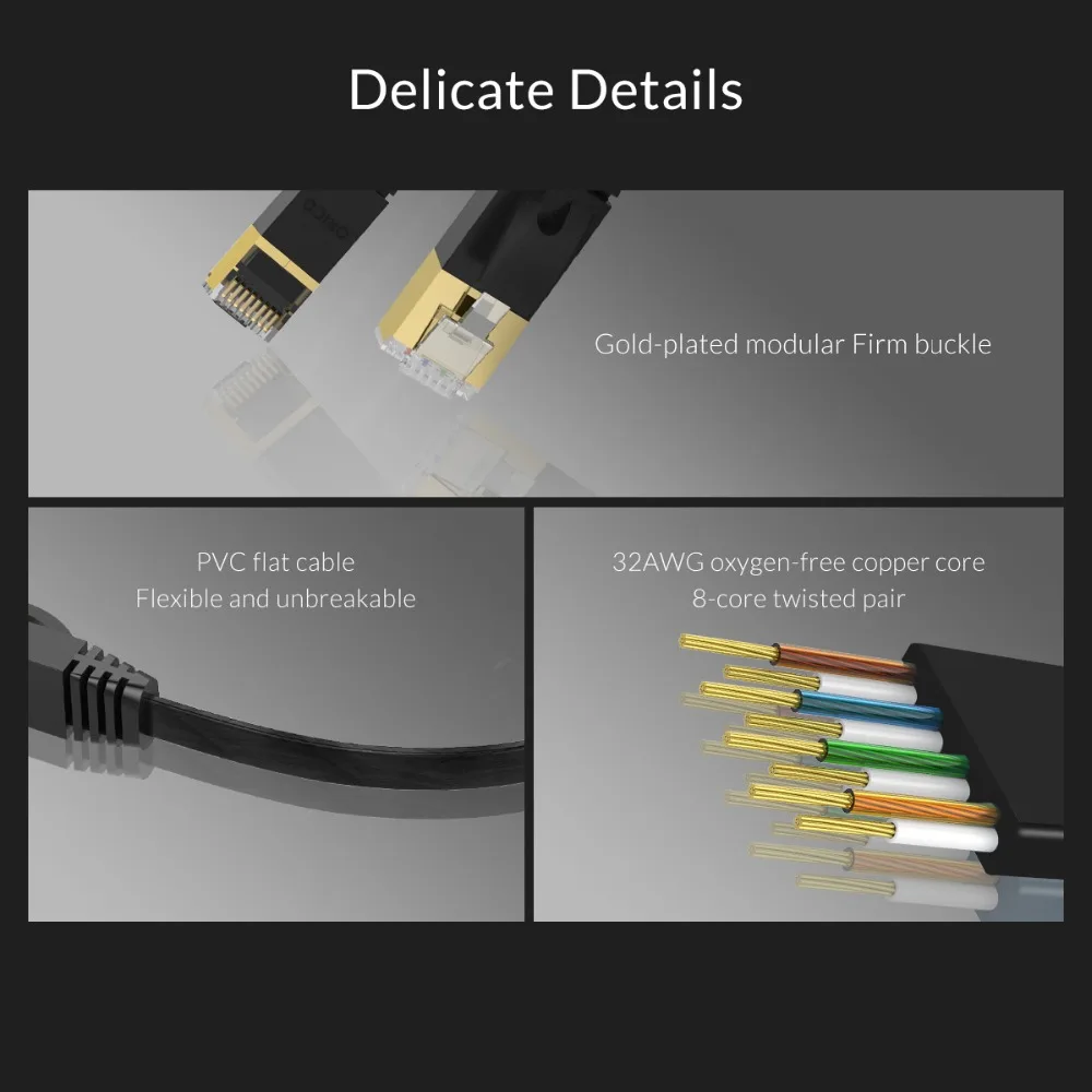 Плоский Ethernet Кабель ORICO RJ45 шнур для маршрутизатора ПК ноутбука ТВ приставки