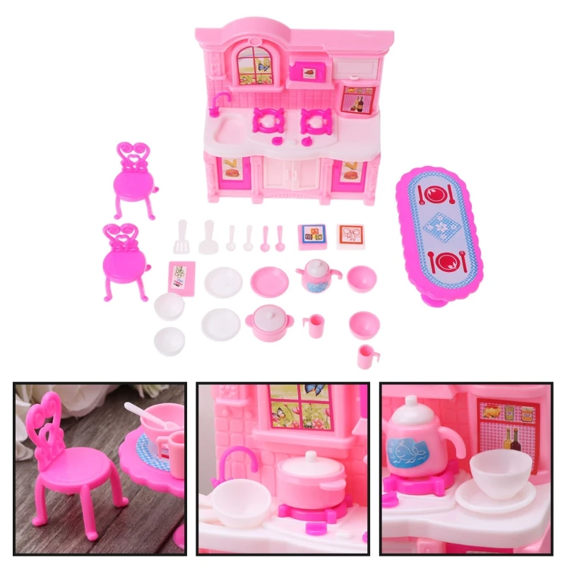 

Kitchen Furniture Accessories For Barbie Dolls Dinnerware Cabinet Kids Toy Girl Gift