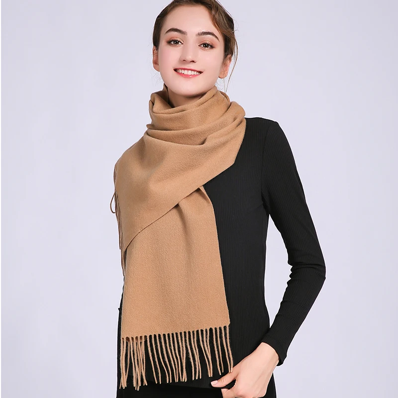 

Winter Cashmere Wool Scarf For Women Tassel Thick Scarves Warm Shawls Wraps Pashmina Solid Camel Wool Scarf Women 170x30cm