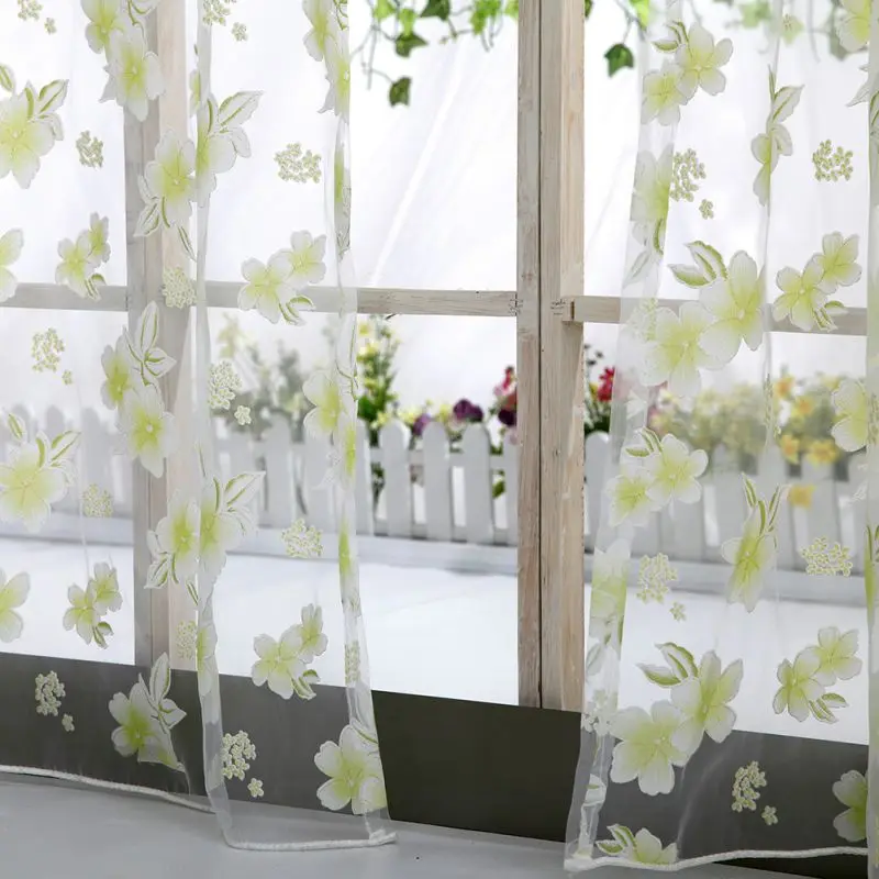 Sheer Voile Tulle Window tulle Curtains Bedroom Living Room Balcony Flowers Printed Tulip Sun-shading Translucent Curtain