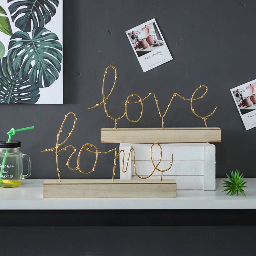 

Nordic Wire Nightlight Desktop Decorative Love/Home Shape Letter Lamp for Living Room WWO66