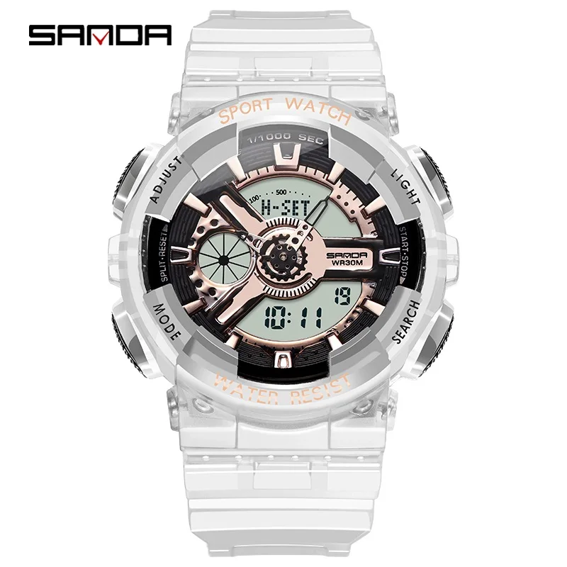 rose gold SANDA, электронные спортивные часы для женщин, светодиодный, цифровые часы, брендовые роскошные женские наручные часы, женские наручные часы - Цвет: rose gold