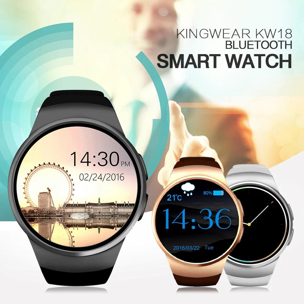 Kingwear kw18 Bluetooth Смарт часы с сенсорным экраном пульсометром Whatsapp водонепроницаемые