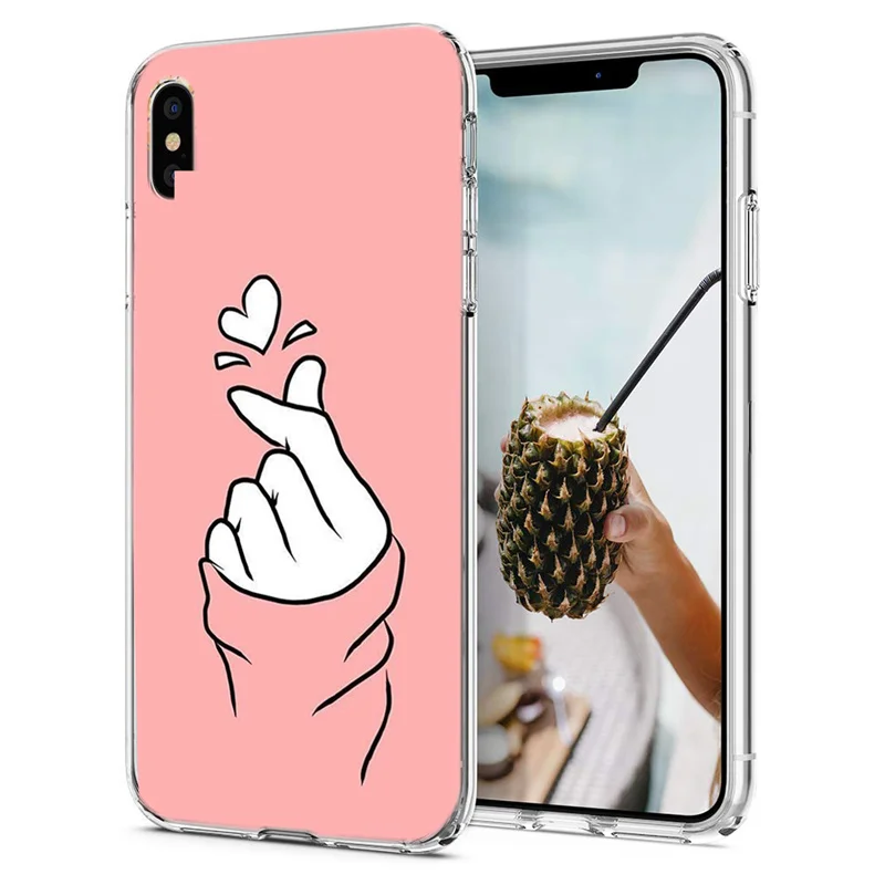 Для iPhone 7 8 Plus чехол мягкий TPU Дизайн Мраморный палец сердце или 6 6S 6Plus X XS XR Max для