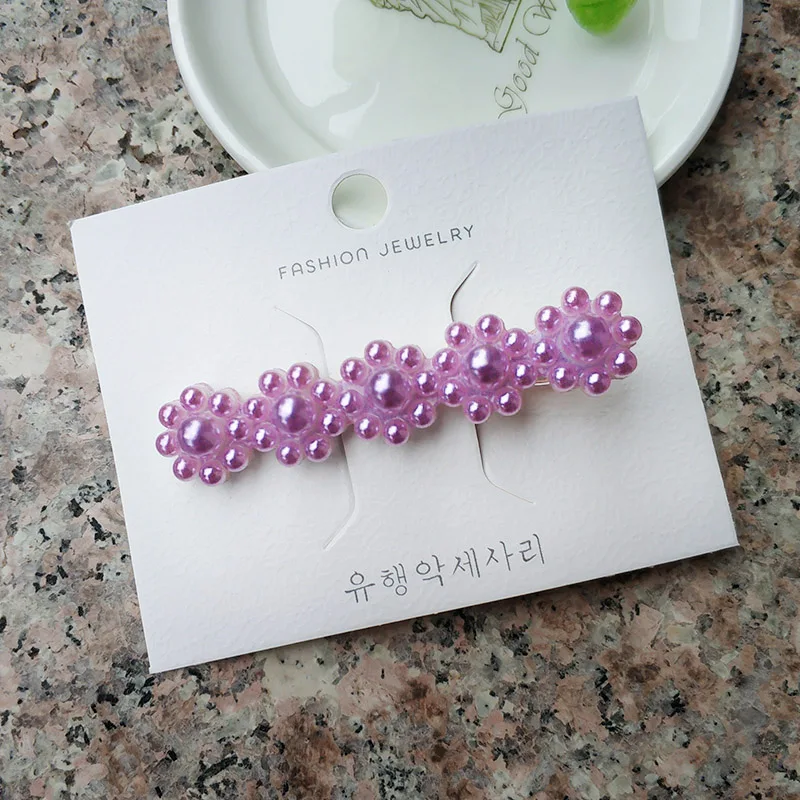 Клипсы для волос женщин и девочек в корейском стиле из металлического сплава с радужными цветами, имитацией жемчуга и вырезами геометрических фигур.