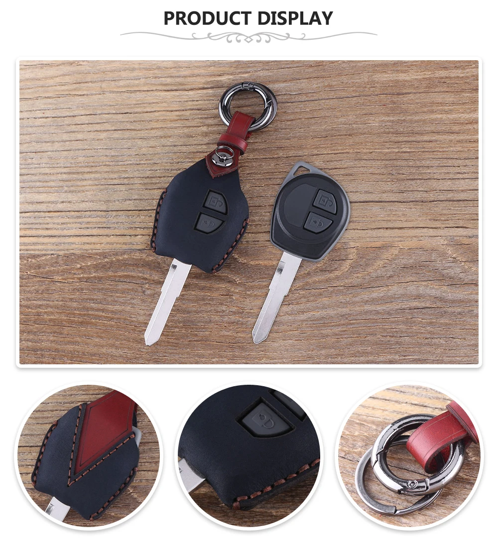 Кожаный чехол KEYYOU для ключей автомобиля, 2 кнопки для Suzuki Swift SX4, защитный чехол для ключей, брелок