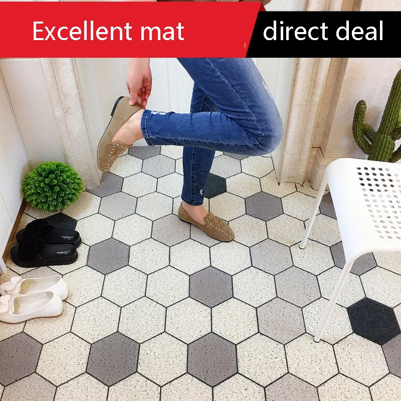 

PVC Silk Loop Dust-proof Printed Doormat Geometry Black White Plaid Check Outdoor Rug Mats Shoes Scraper for Bathroom Area Rugs