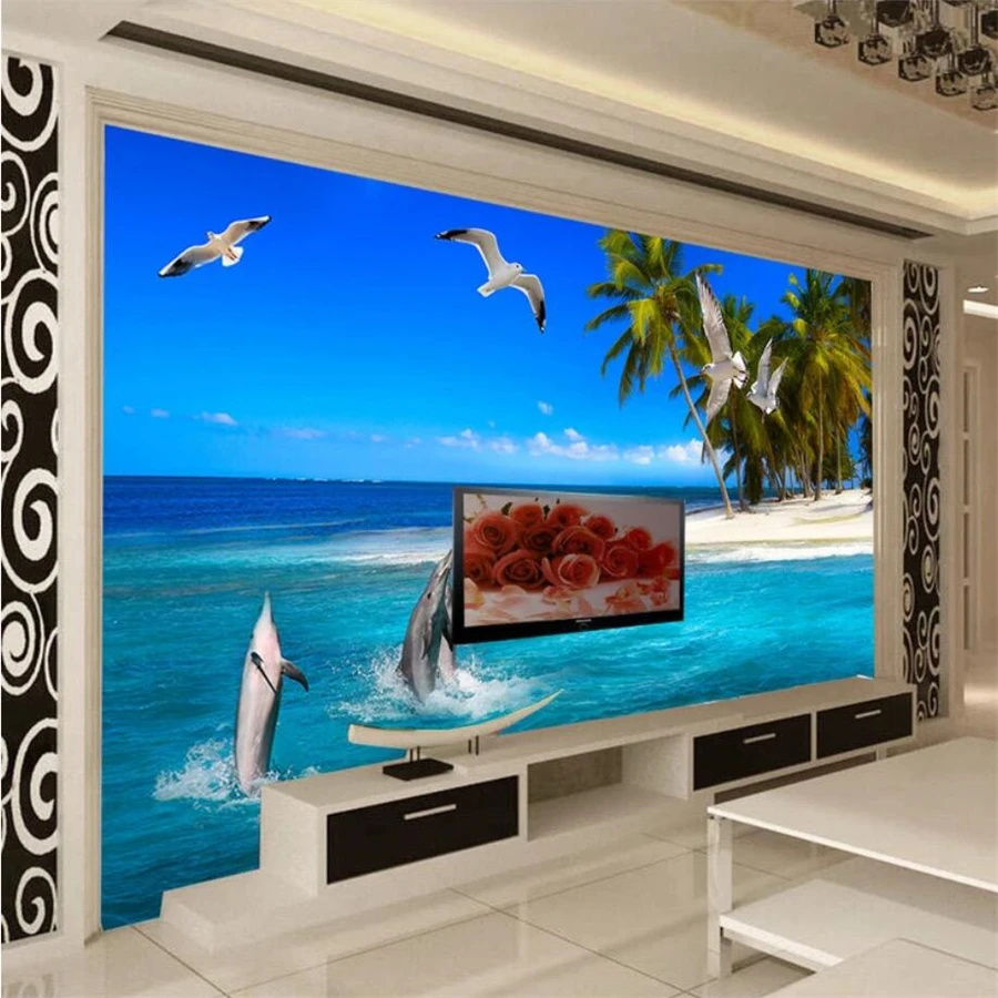 Beibehang пользовательские обои 3d фото фрески креативный Дельфин игра вода кокос
