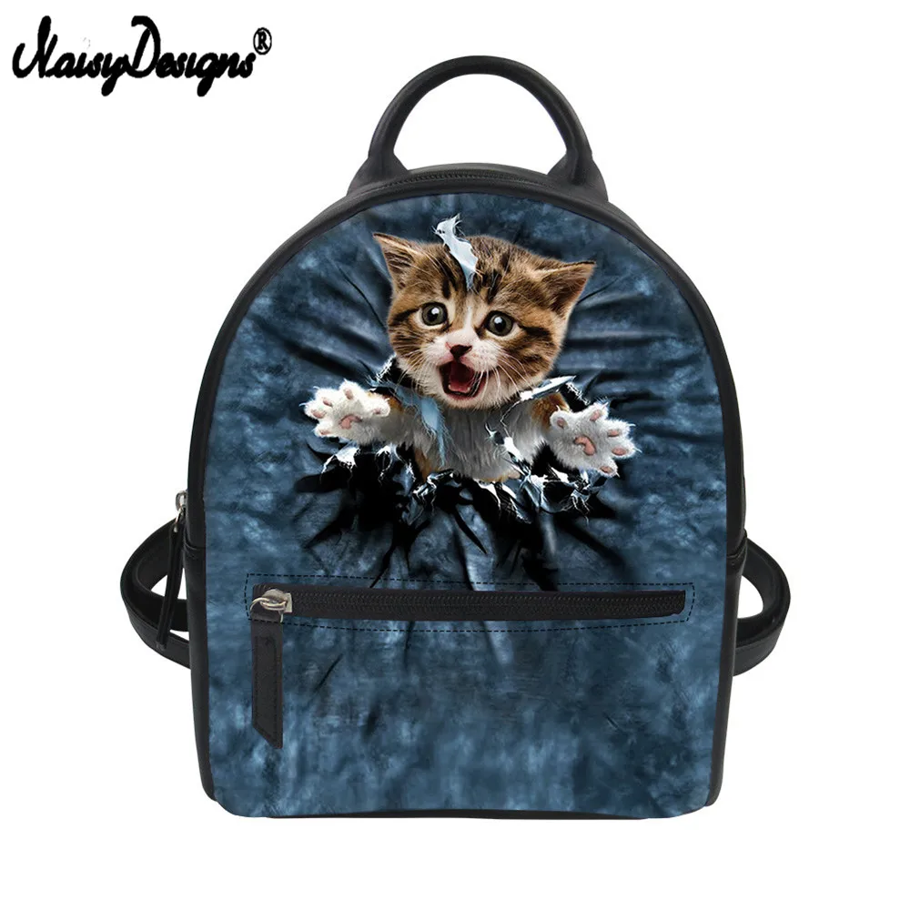 Noisydesigns/женские рюкзаки из джинсовой ткани с объемным рисунком кота школьные