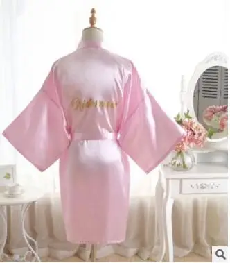 Шелковый атласный свадебный халат невесты однотонный короткое кимоно ночной