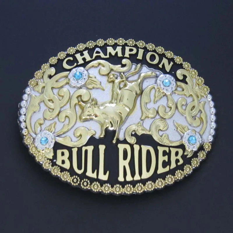 Bullrider Чемпион ковбойский с каменной пряжкой для западного ремня серебряный