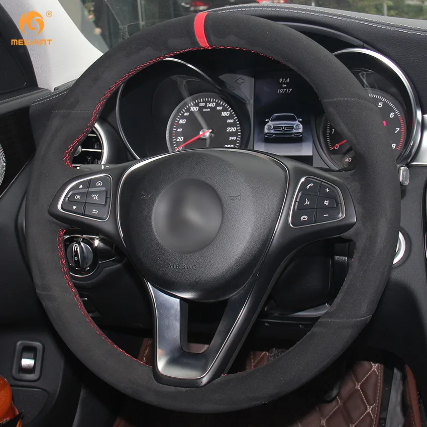 MEWANT Black Suede Red Marker Car Steering Wheel Cover for Mercedes Benz C180 C200 C260 C300 B200 Interior Accessories Parts | Автомобили