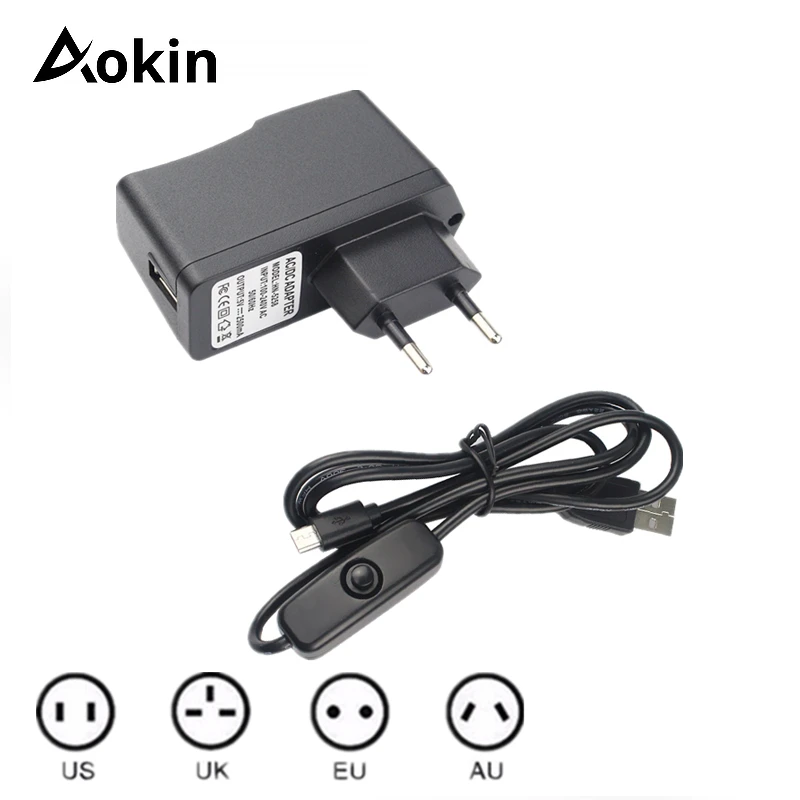 Aokin для Raspberry Pi Источник питания переменного тока 5 в 2 А USB адаптер зарядного