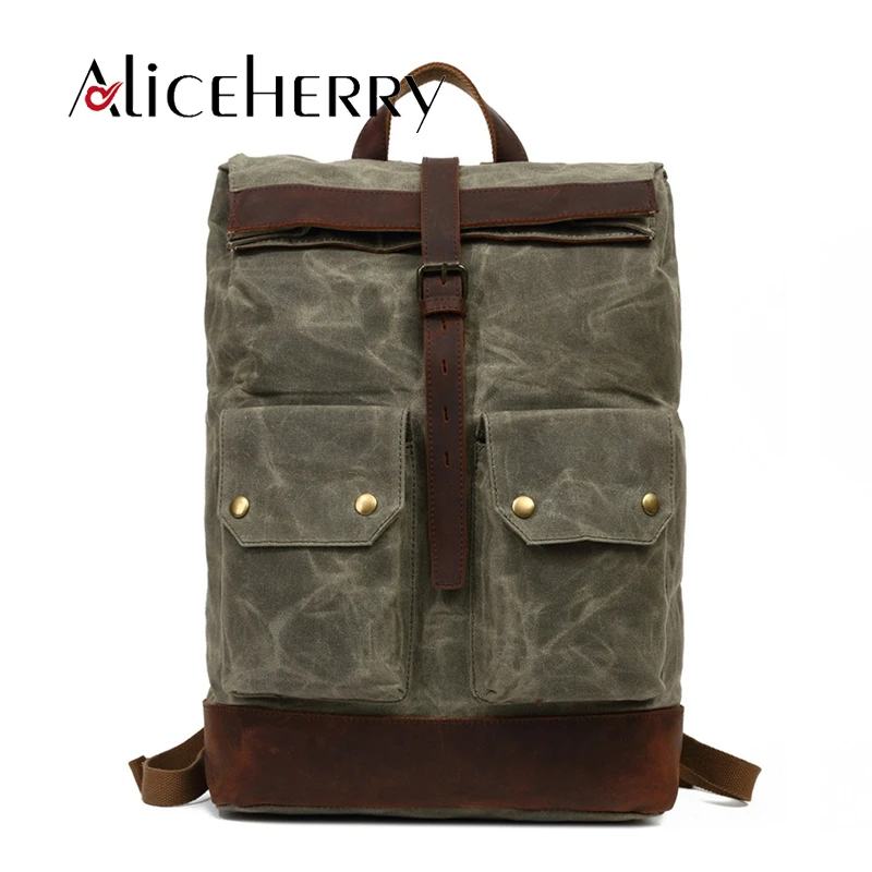 Men and women fashion canvas leather backpack school bag Vintage style bags and shoulder school travel casual backpacks women