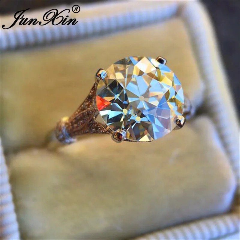 JUNXIN блестящие круглые большие обручальные кольца с камнями для женщин 925 заполненные серебром австрийский кристалл aaa циркон белые обручальные кольца CZ