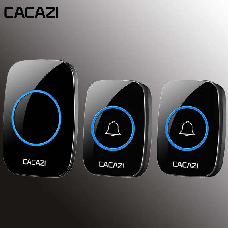 black2x1 CACAZI Беспроводной дверной звонок 100-240V Водонепроницаемый дверной звонок 38 кольца 3 объем дверной звонок 300 м Пульт дистанционного управления цифровой дверной звонок EU/US/UK Разъем - Цвет: black2x1
