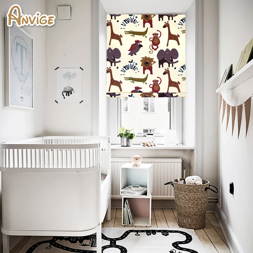 

Anvige Cartoon Animal Zoo Printed Roman Shade Rollor Blind Window Curtains For Living Room