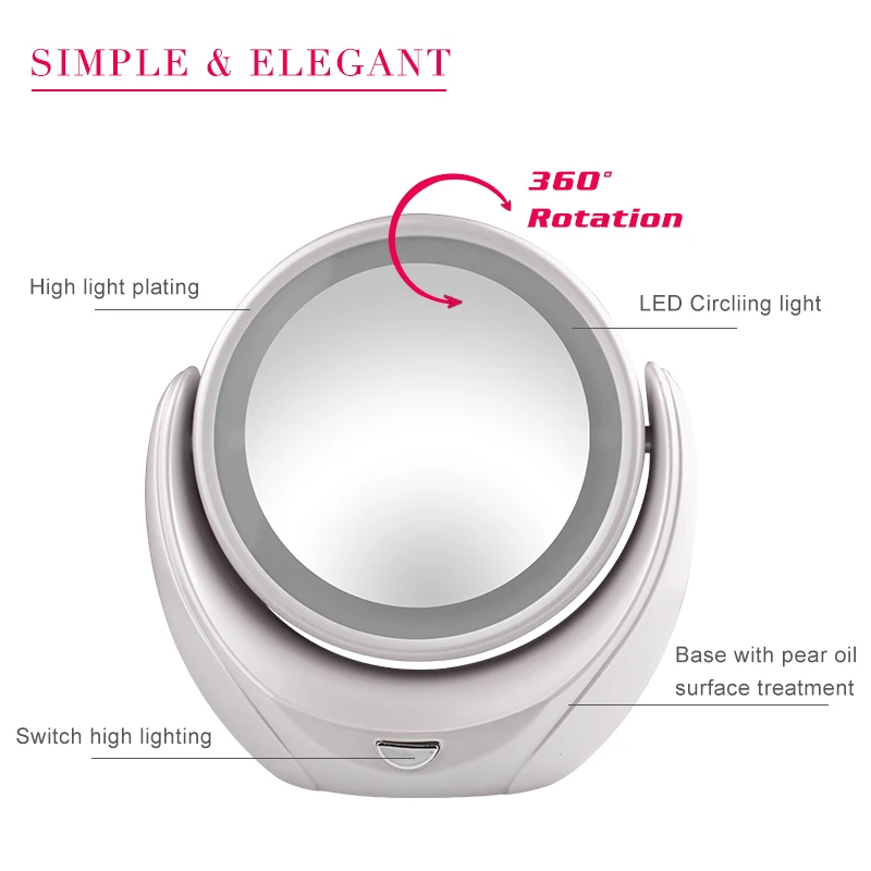 Супертонкое косметическое зеркало OPHIR с зарядкой от USB двустороннее для макияжа 5