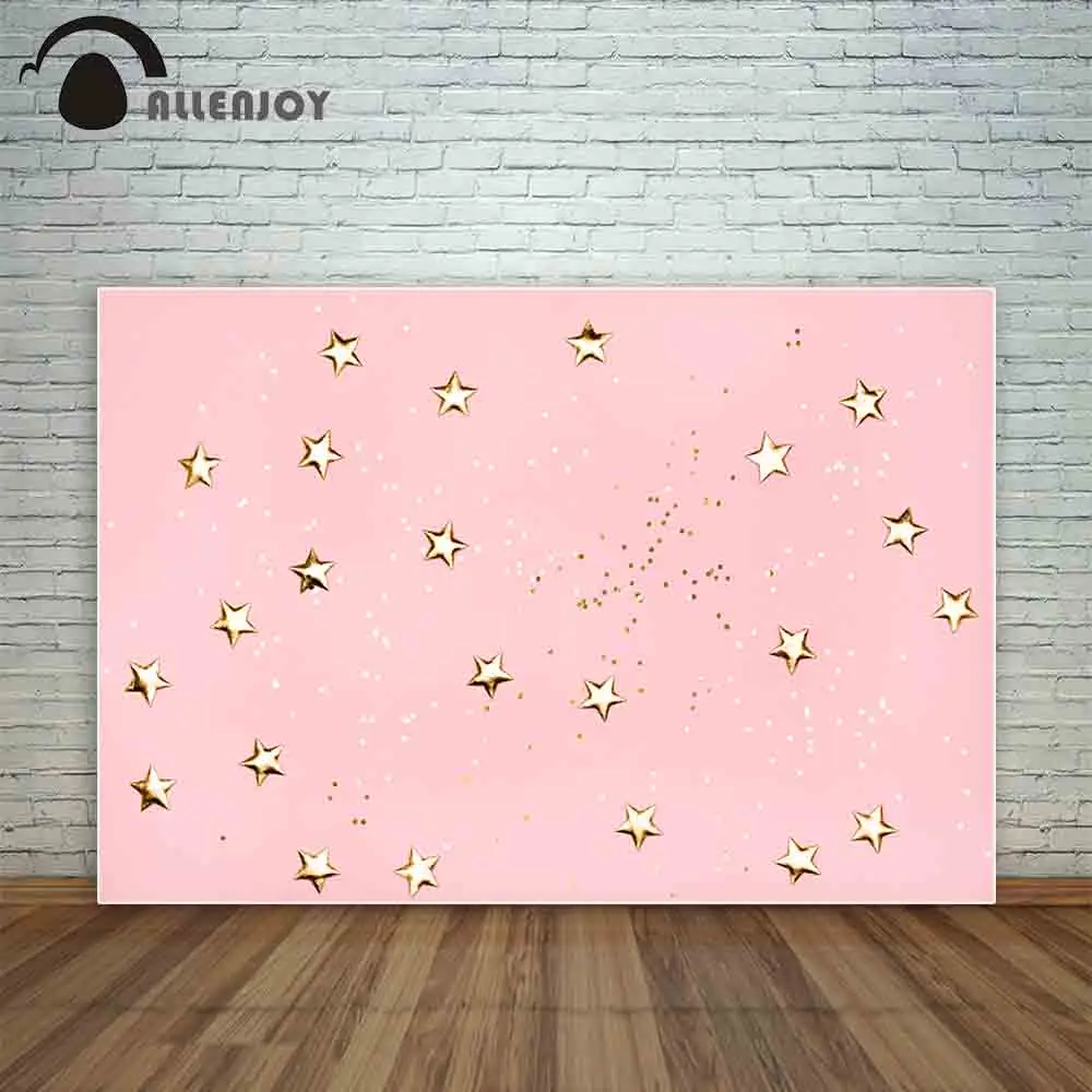 Фон для фотосессий девочек Allenjoy розовый с мерцанием золотых звезд, глиттером и точками.