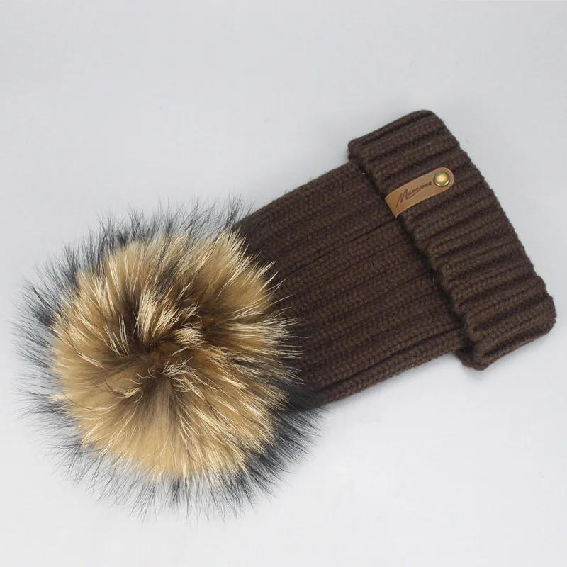 R Wholesale Mink And Fox Fur Ball Cap Pom Poms Winter Hat For Women Girl 'S Hat Knitted Beanies Cap New Thick Female Skullies - Цвет: R