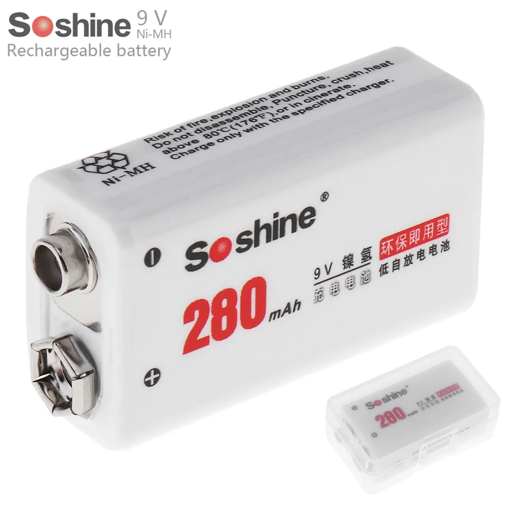 Soshine 280 мАч 9 В 6F22 аккумулятор Ni MH NiMH перезаряжаемый + коробка для хранения батарей