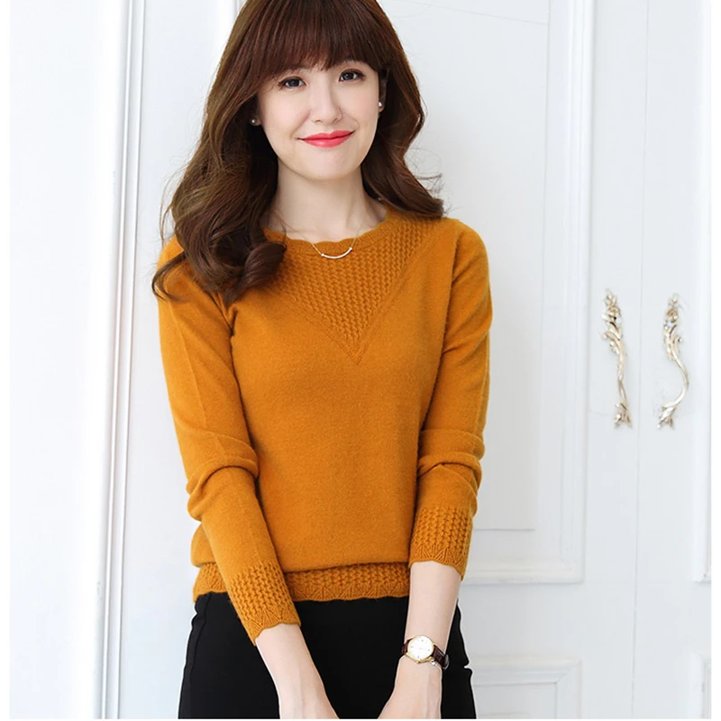 HZYRMY Spring and Autumn New Women's Cashmere Sweater Fashion Round Neck Solid Color Soft Shirt Short Wool Pullover Warm | Женская
