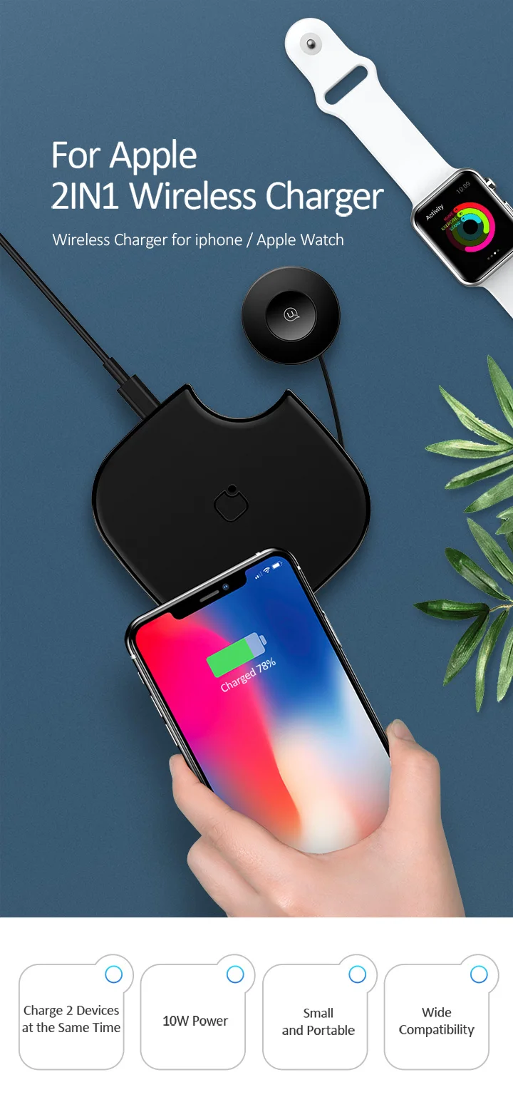 QI Wireless Charger for Apple Watch 4 3 2 1,USAMS Wireless Portable External Battery for iPhone X Samsung Xiaomi charger adapter