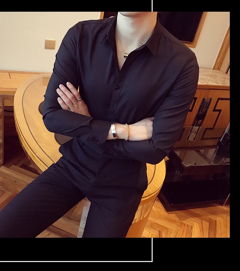 Для мужчин чистый хлопковая рубашка Slim Fit модная одежда с длинными рукавами, повседневные рубашки для работы Для мужчин рубашки Высокое качество Camisas