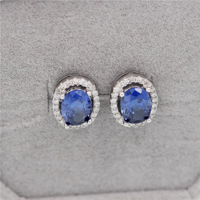 Almei New Arrival 925 Sterling Silver Round Earrings Stud Luxury Blue Topaz Earring Boucle D'oreille Femme Free Box 40% FR007 |