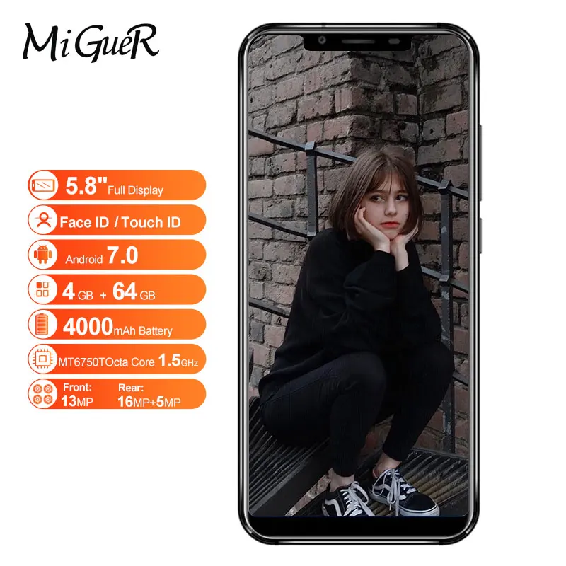 OUKITEL U18 Face ID мобильный телефон 5 85 'ད: 9 Полный Экран 4 GB + 64 21.0MP 13.0MP Android 7 0 MTK6750T Octa
