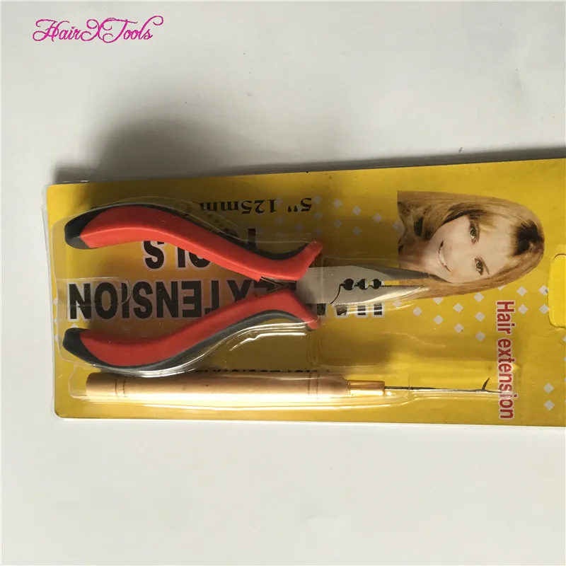 Набор инструментов для наращивания волос с помощью микрокапсул и I-типов со змеевиком и плоскогубцами с красной и черной ручкой и тремя отверстиями.