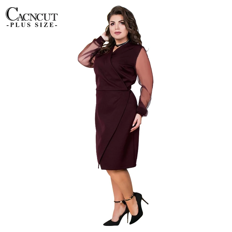 CACNCUT 5XL женское платье большого размера, весеннее платье с v-образным вырезом, 6XL, Повседневное платье большого размера, женское элегантное Сетчатое платье для офиса, вечерние платья