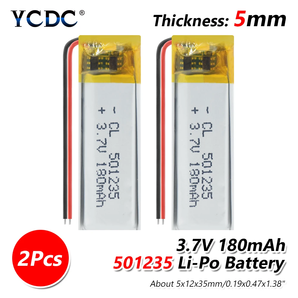 2 pieces 1/2/4 шт 3,7 V 501235 Перезаряжаемые литий-ионный полимерный аккумулятор 180mAh литий-полимерный литий-ионные батареи для MP3 MP4 плеер bluetooth устройства - Цвет: 2 pieces