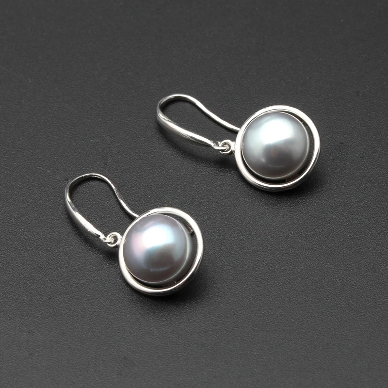 gray pearl earring Новая мода белый натуральный пресноводный жемчуг серьги ювелирные изделия для женщин 925 стерлингового серебра ювелирные изделия подарок на свадьбу - Цвет камня: gray pearl earring