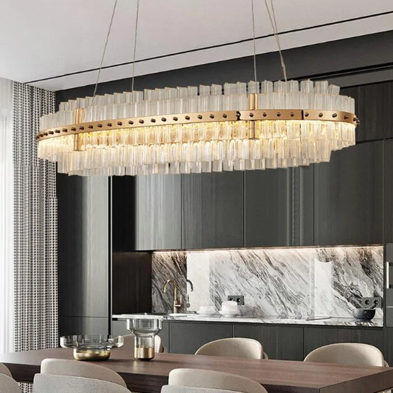 Овальная Современная хрустальная люстра для столовой кухни остров Висячие