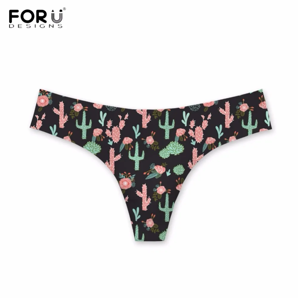 FORUDESIGNS/женские сексуальные стринги с цветочным принтом кактуса, ультра-тонкие женские трусы, g-стринги, дышащие черные/розовые/зеленые трусики