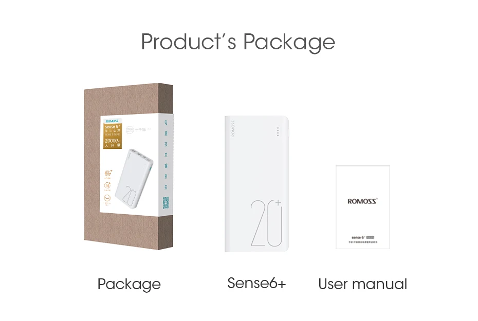 ROMOSS Sense 6+ power Bank 20000 мАч портативный внешний аккумулятор с QC3.0 двухсторонняя Быстрая зарядка для телефонов и планшетов