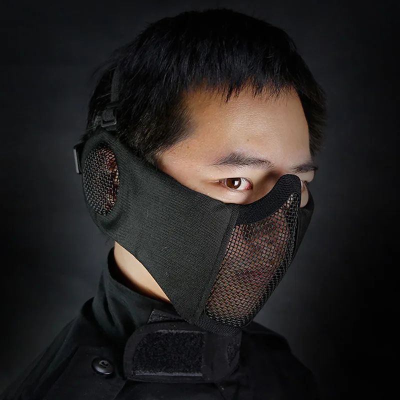 

WoSporT Tactical Airsoft Masks Metal Steel Mesh Half Lower Face Masks With Ear Protection Outdoor Cycling Steel Tactical Masks