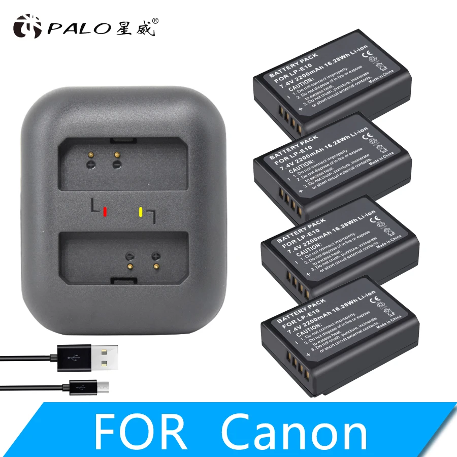 PALO 4 шт. LP E10 LPE10 батареи для камеры + LED USB двойное зарядное устройство Canon 1100D 1200D 1300D