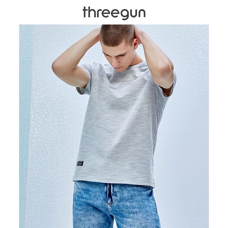 THREEGUN мужская повседневная Однотонная футболка бамбуковая льняная дышащая