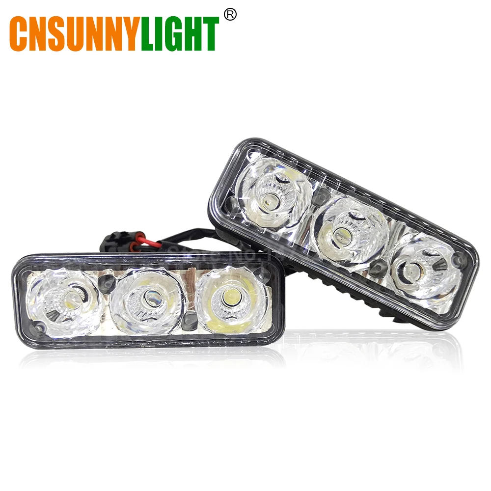 CNSUNNYLIGHT Высокая мощность автомобиля DRL Алюминий 3 светодиодный дневные ходовые огни с проектором объектив DC 12 В белый красный желтый синий противотуманные фары