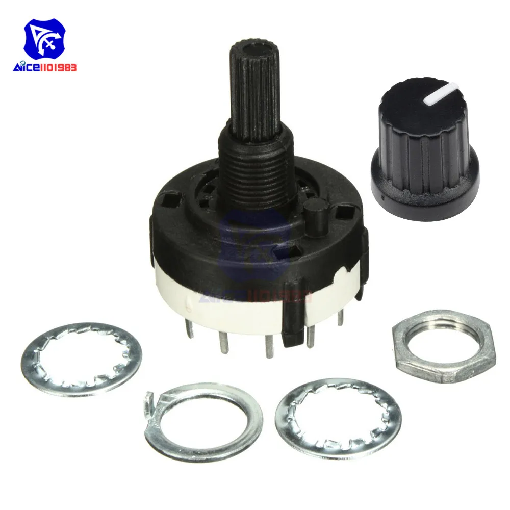 Rotary Switch 26mm Diameter 6mm Shaft 3 Knives 4 Files Adjustable Gear with Knob for Arduino | Электронные компоненты и