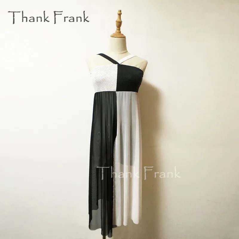 Thank Frank Сетчатое длинное лирическое платье черный и белый элегантный современный танцевальный костюм C357