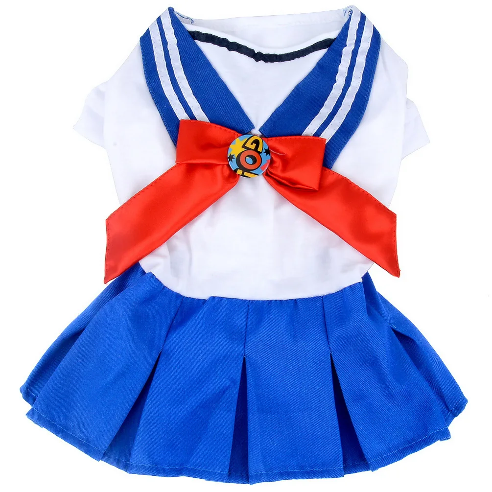 2018 New Sailor School Uniform Dress for Small Dog/Cat Girl Bow Pleated Skirt Puppy Clothes (Size XS-XL all Pet) | Дом и сад