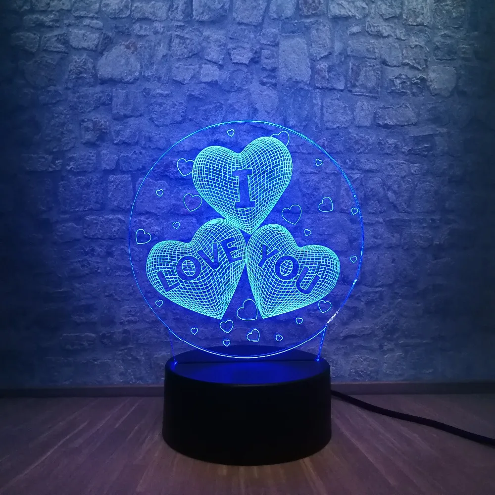 Романтичный светодиодный светильник с 3 милыми сердечками 3D USB атмосферное