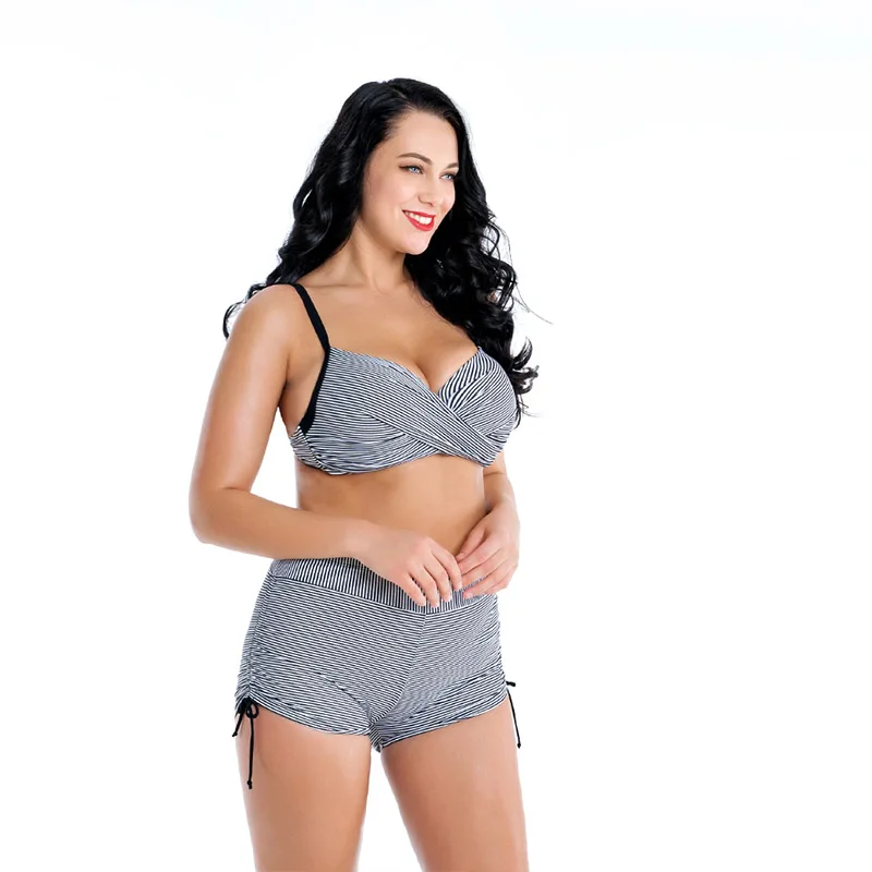 Размера плюс комплект бикини с высокой талией женские купальники перекрестными