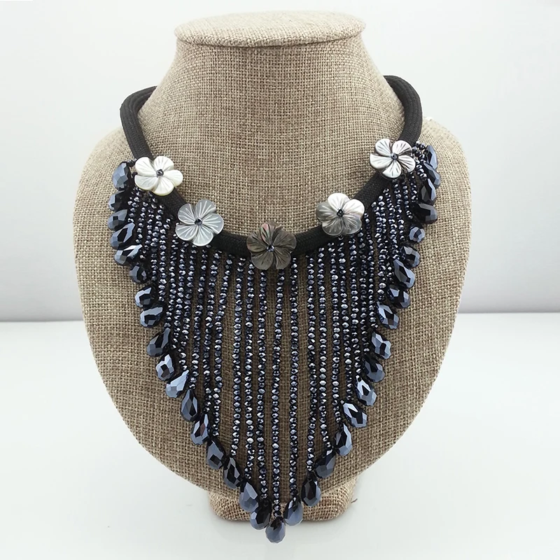 

Vintage Original Handmade Woman Necklace Shell Flower Heart - Shaped Crystal Bead Chain Female Accessories Party Jewelry