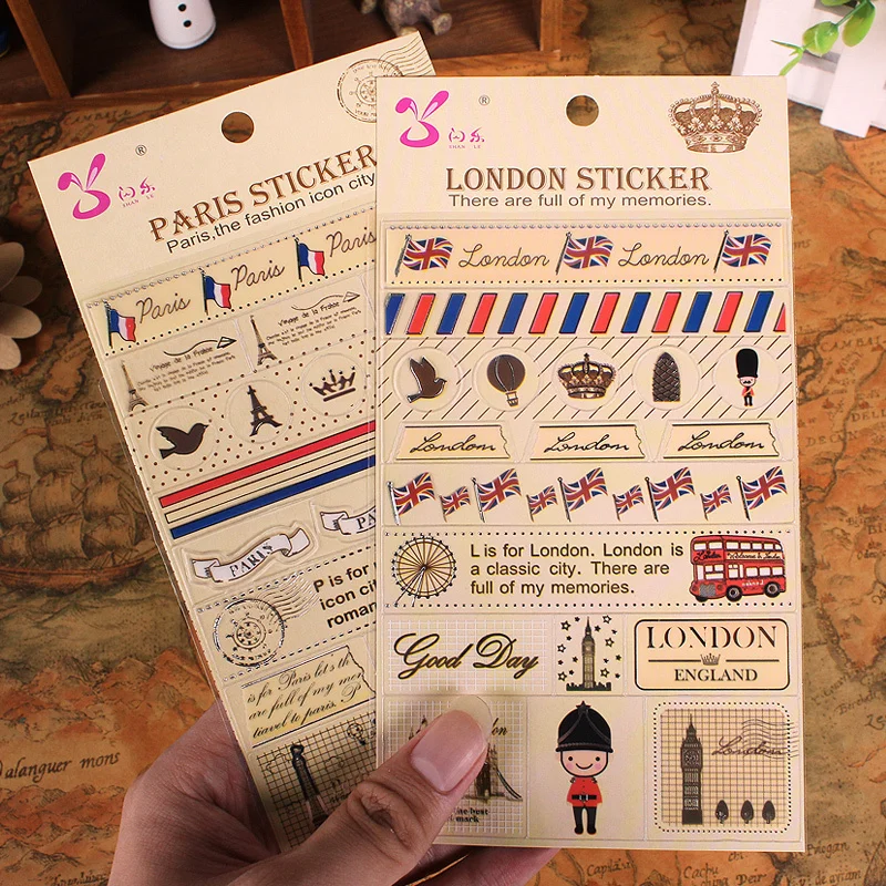 Винтаж Лондон Париж сердце баннер с птицами Декоративные наклейки для