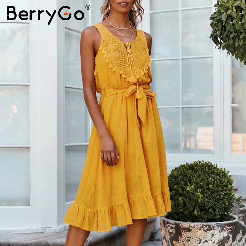 BerryGo Простое чешское летнее льняное кружевное платье с открытыми плечами